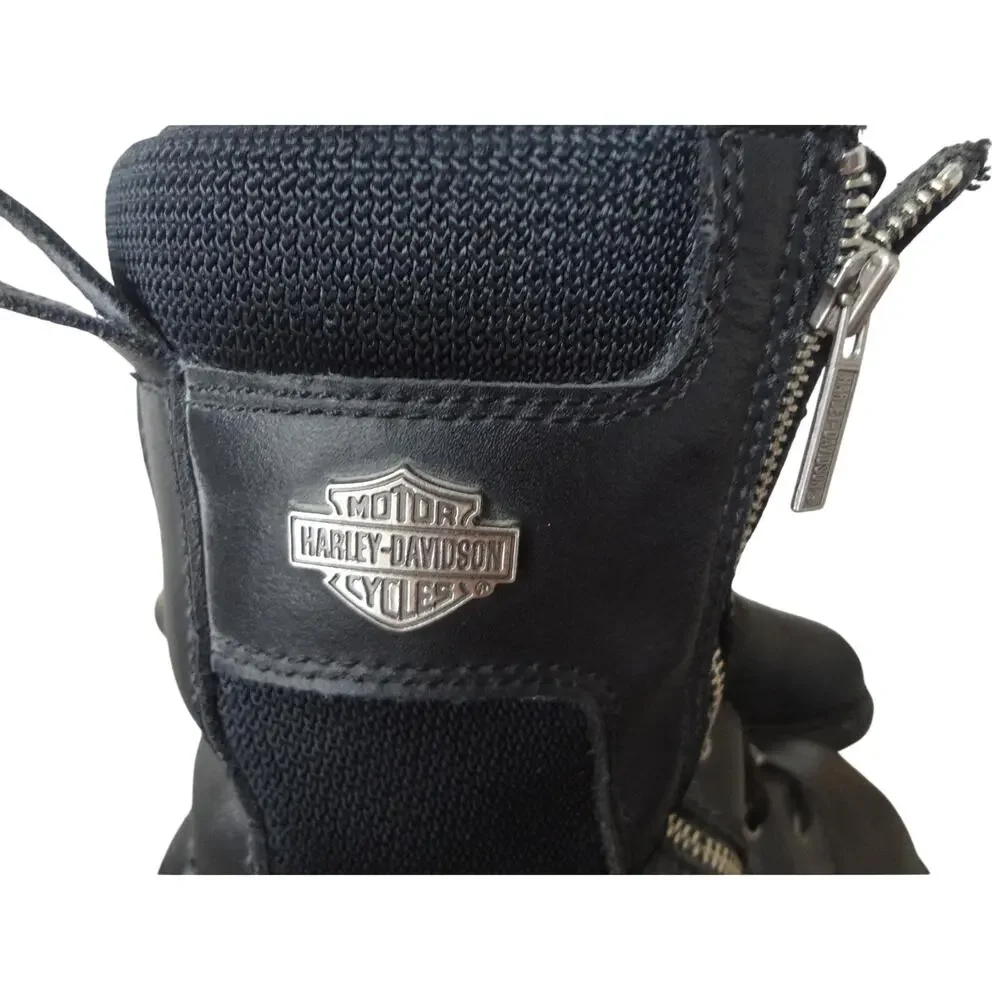 Harley Davidson Black Leather Boots Metal Size Zip Mesh Motorcycle Riding Men 11